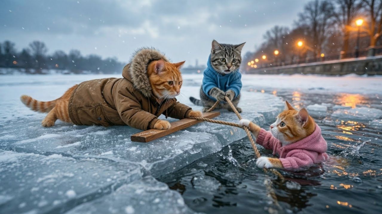 Мама-кошка спасла своего ребенка из ледяной воды | Теплая зимняя история смотреть онлайн