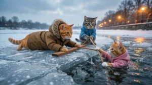 Мама-кошка спасла своего ребенка из ледяной воды | Теплая зимняя история