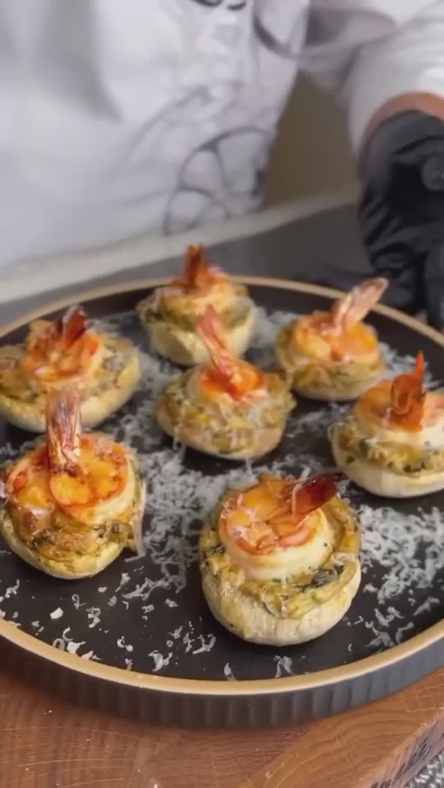 Фаршированные грибы с креветками 🍤🍡 🍄🟫