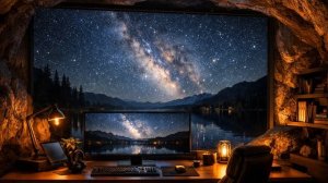 Фоновая музыка для учебы и концентрации 🌌 Компьютер у окна, звездное небо и эмбиент