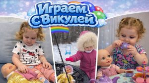 Викуля и кукла Аннабель на зимней прогулке! ❄️ Санки, качели и чаепитие с печеньками 😍 baby born.