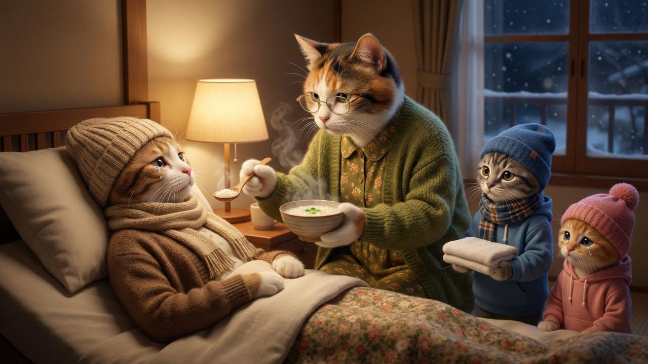 Когда мама-кошка заболела, бабушка-кошка приходит заботиться о ней смотреть онлайн