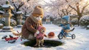 Мама-кошка спасает своего котенка после того, как он упал в сточную канаву