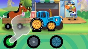 Синий трактор мультик для детей  везем лошадку