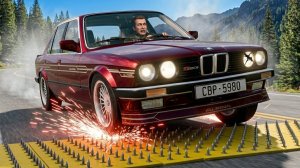 BeamNG Drive - Массивная авария с использованием шипованной ленты и столкновения автомобилей