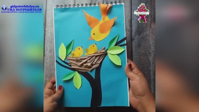 Птенцы в гнезде - весенняя поделка из бумаги для детей