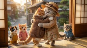 Новогоднее воссоединение: сестра мамы-кошки приходит в гости к ней и двум котятам