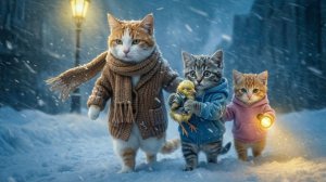 ама-кошка и двое котят спасли цыпленка во время снежной бури 🐣❄️