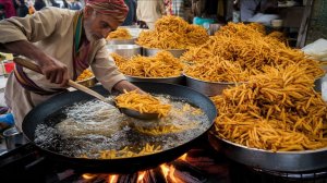 Уличная еда на обочине дороги. Масала с картофелем фри. Уличная еда в Пакистане.