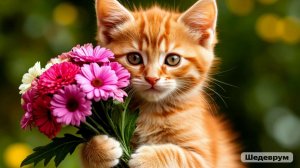 Котики поздравляют с наступающей весной.