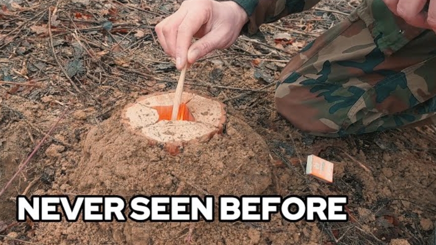 Костёр в стиле вулкана на котором можно готовить пищу. Бушкрафт.