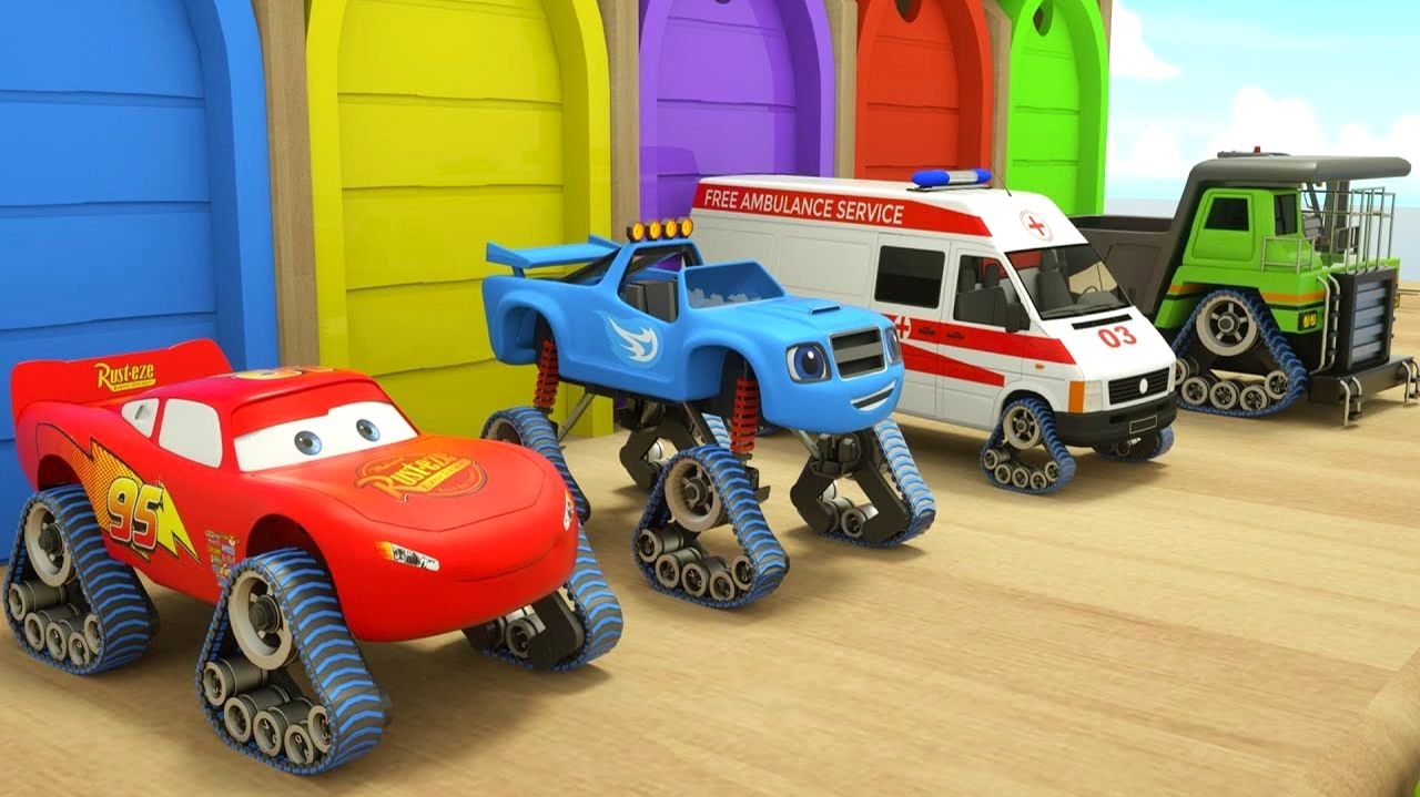 Учим цвета с машинками Маккуин и Блейз - Геликоптер, перевозящий Диснеевские Тачки 3 для детей смотреть онлайн
