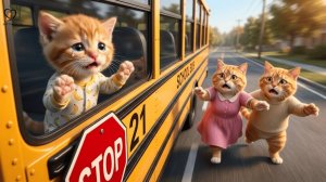 Рыжий котенок сел НЕ В ТОТ школьный автобус Что произошло дальше? Мама и папа-коты в шоке