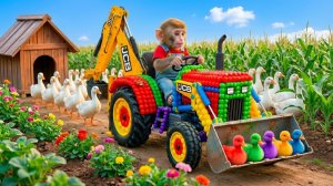 ОБЕЗЬЯНКИ ДЕТЯМ ВЕСЁЛАЯ ФЕРМА ОБЕЗЬЯНКА НАНА ЯБЛОКИ ЦЫПЛЯТА ТРАКТОР ПОМОЩНИК СИНИЙ ТРАКТОР
