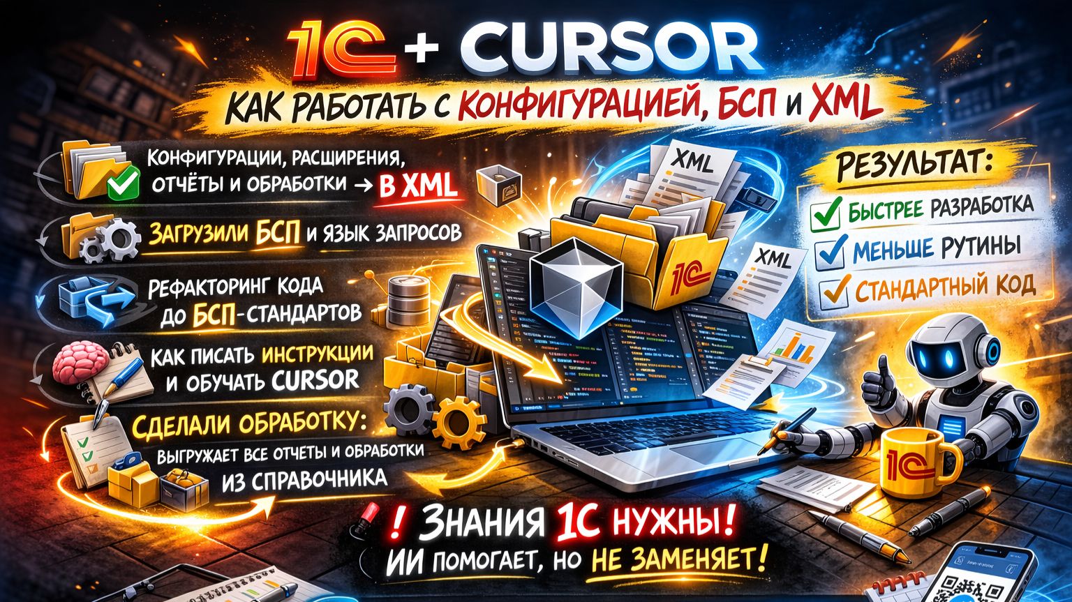 Не будь прокладкой между 1С и ИИ (Cursor): как работать с конфигурацией, БСП и XML | Практика с нуля смотреть онлайн