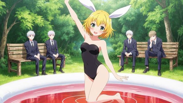 Купание девочки-кролика перед успешными геймерами