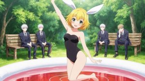 Купание девочки-кролика перед успешными геймерами