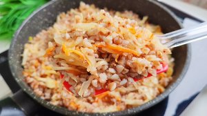 Гречка с капустой на сковороде вкусно и бюджетно в пост🥬