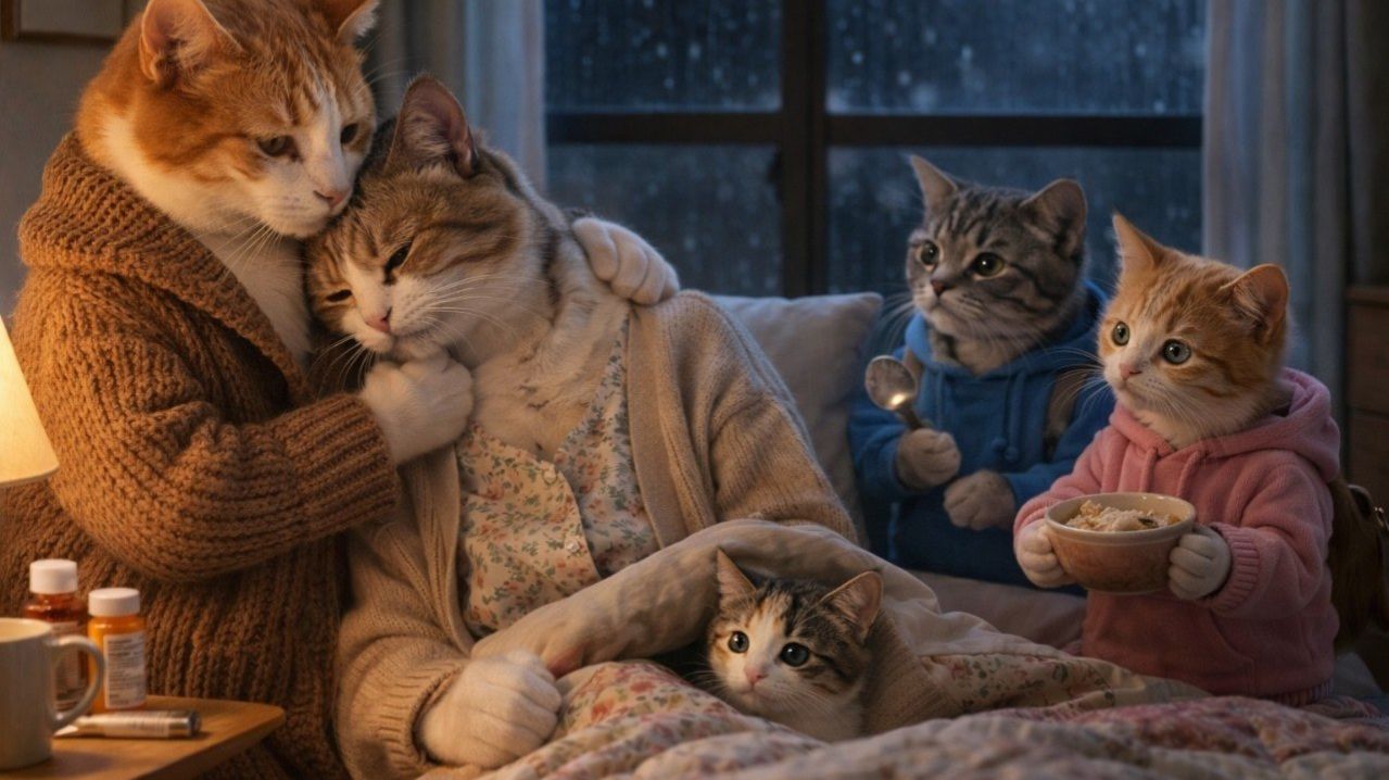 Мама-кошка и ее двое котят пришли позаботиться о больной сестричке | Согревающая душу история смотреть онлайн