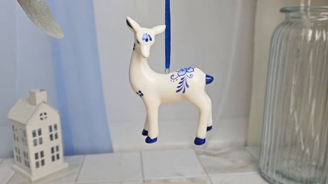 Ёлочная игрушка ОЛЕНЁНОК — ДЕЛФТСКАЯ НЕЖНОСТЬ стоящий, фарфор, 8 см, F2112-2