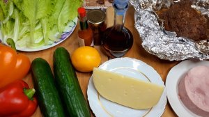 Салат для мужчин ,,Бостонский,, 🍷. В составе много мяса, коньяк, Тобаско и др. Маринад для мяса.