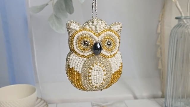 Елочная игрушка СОВА — ПРЕЦИОЗО ГУФО, бисер, текстиль, 11 см, 684407-18