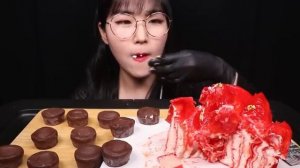 ASMR MUKBANG 크레이프 케이크 먹방 RED ROSE CREPE CAKE EATING SHOW クレープケーキ