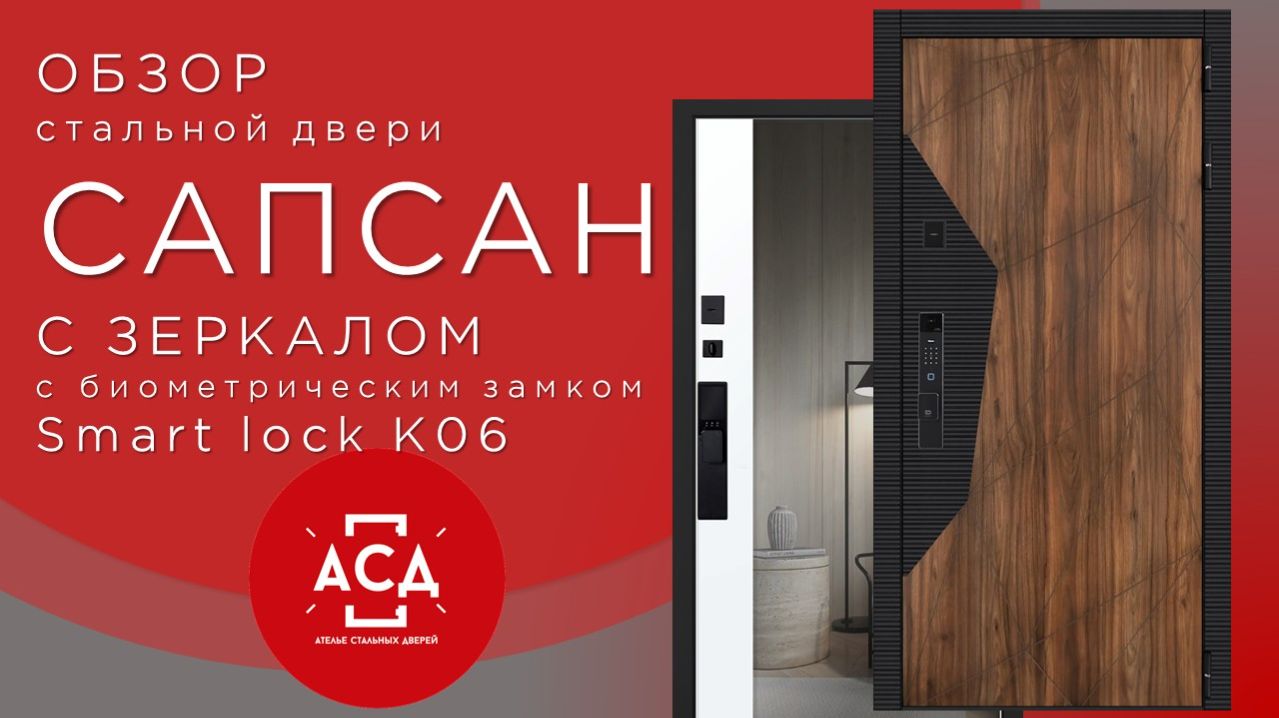 Стальная дверь Сапсан с зеркалом (биометрический замок Smart lock К06)