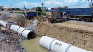 MASSIVE Drainage Construction Project - Rock Filling, Installing Big Concrete Pipes - Full Process!
