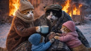 Мама-кошка и ее двое котят спасают соседа из горящего дома