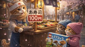 Мама-кошка продавала суши ради LEGO-мечты своих котят