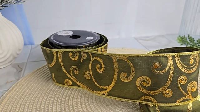 Лента для декорирования ИЗЯЩНАЯ - Узоры, зелёный с золотым, 6x270 см, 445325-5