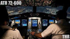 Вид из кабины пилота самолета Iran Air ATR 72-600 во время ночной посадки в аэропорту Мехрабад