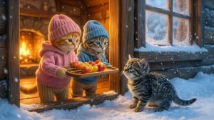 Двое котят делятся фруктовыми леденцами с бедным маленьким котенком