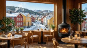 Скандинавская кофейня с камином ☕ Февральский релакс | Фоновое видео 4K