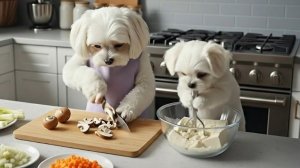 Мама-собака учит малыша-щенка готовить 🧑🍳🍳