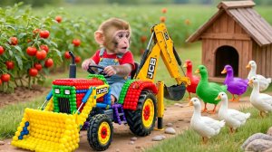 Мультики для детей. Обезьянка строит домик для уток на своей ферме/видео про обезьянку