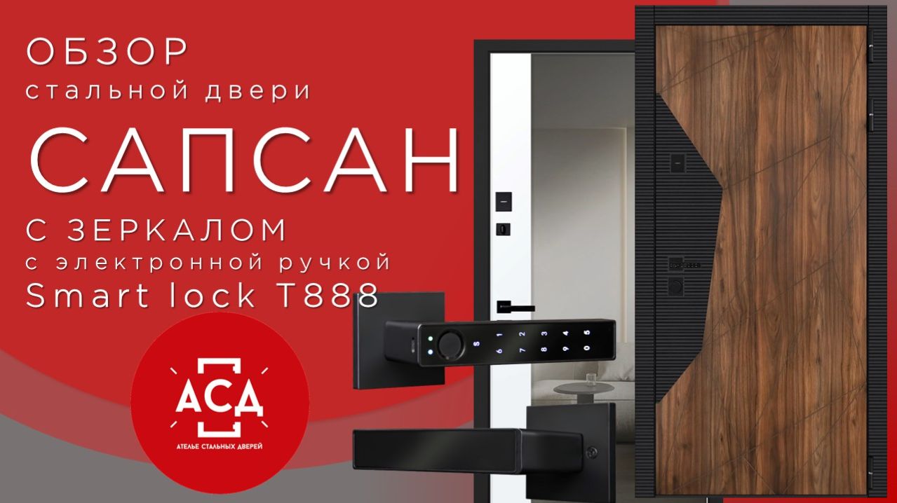Стальная дверь Сапсан с зеркалом (умная дверная ручка Smart lock t888)