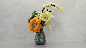 Желтый букет с подсолнухом из синельной проволоки. Мастер-класс