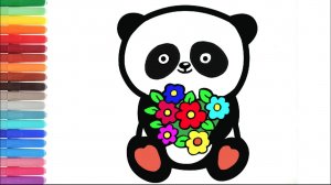 Мультик для детей-Рисунок к 8 марта/ПАНДА С ЦВЕТАМИ/