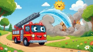 пожарная машинка тушит пожар