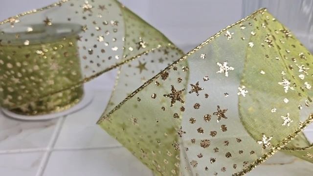 Лента для декорирования ИЗЯЩНАЯ - Звёздочки, зелёный с золотым, 6x270 см, 445325-3