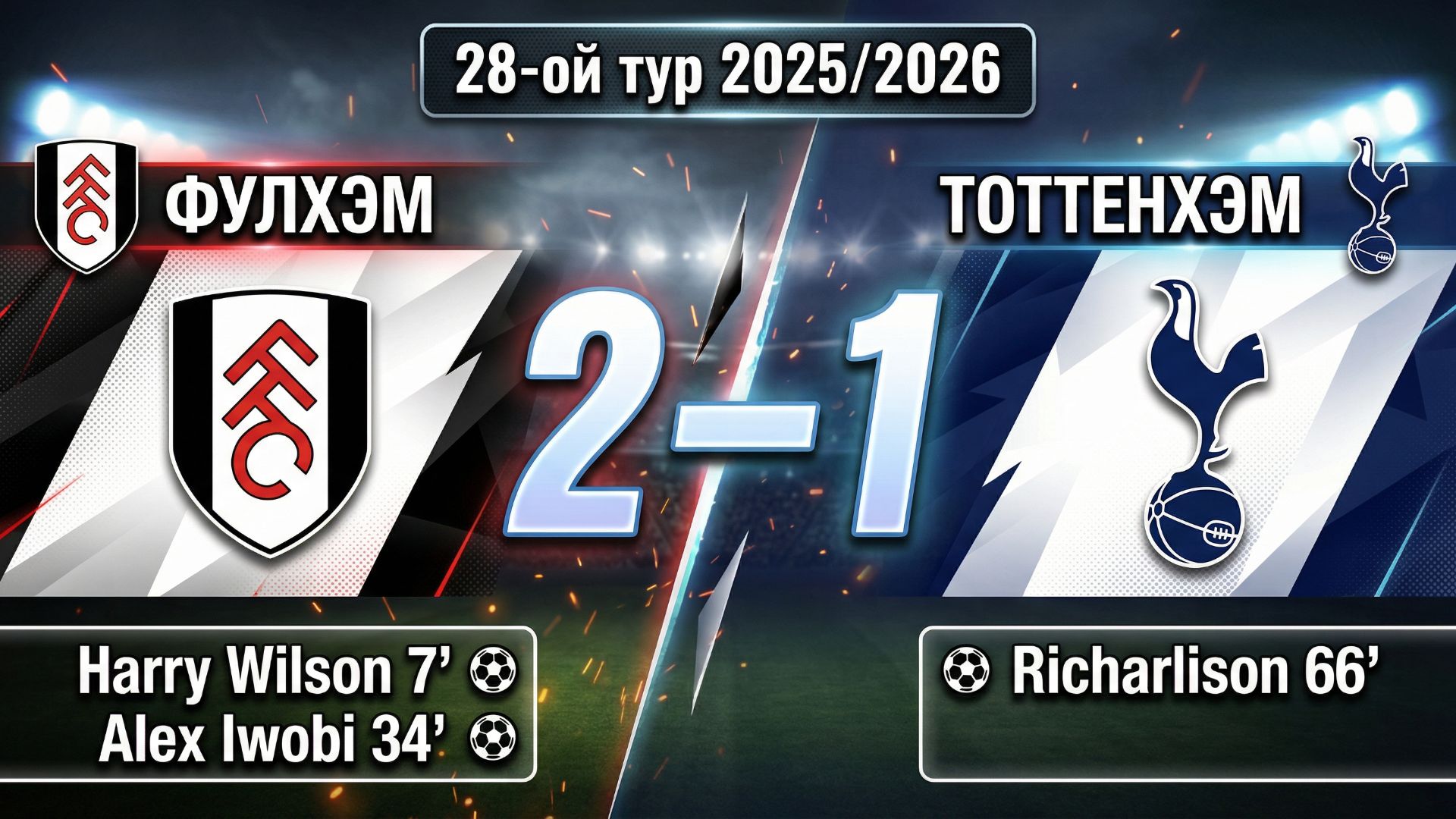 ГОЛЫ ФУЛХЭМ - ТОТТЕНХЭМ // 28-ОЙ ТУР АПЛ 25/26