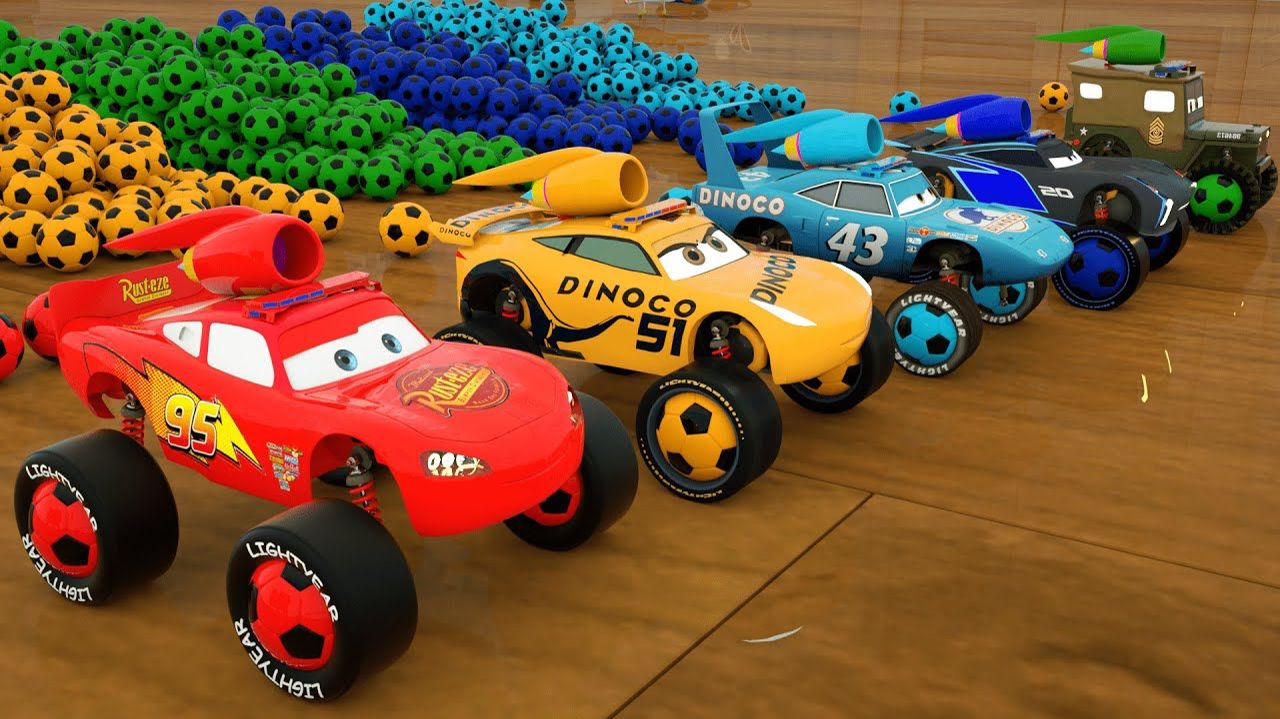 Автомобили МакКуин, МакТрак и Уличные Транспортные средства - Сбор шин в бассейне с футбольным мячом