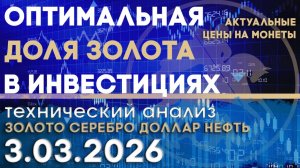 Оптимальная доля золота в инвестициях. Анализ рынка золота, серебра, нефти, доллара 03.03.2026 г