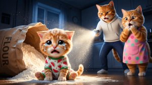 Мультики для детей. Котик устроил большой беспорядок на кухне/видео про котиков