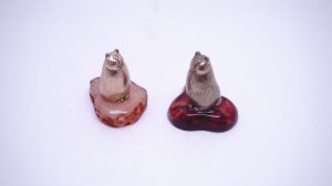 Фигурка Кот Балтийский на подставке янтарь бронза латунь кошка интерьер декор 4135