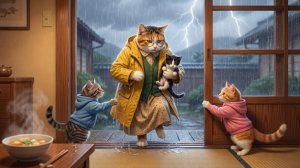 Бабушка-кошка и ее котята спасают крошечную жизнь посреди бури