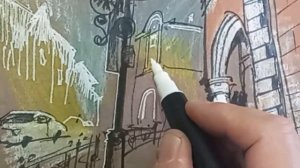 Городская #зарисовка #Аква #карандаши #кисть #тушь белила #UrbanSketching and digital edit