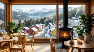 Горная кофейня с камином ⛰ Февральский релакс | Фоновое видео 4K